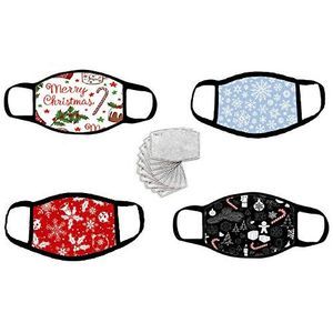 4-Pack Reusable Washable Christmas Themed Face Masks, Winter Themed Face Covers,